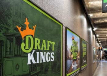 DraftKings advertisements line a passageway inside Embarcadero BART and Muni Metro station in San Francisco, California, on Aug. 27, 2026.