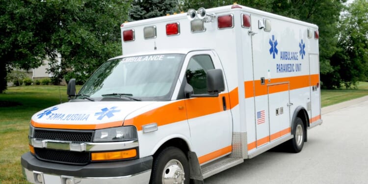 A stationary ambulance.