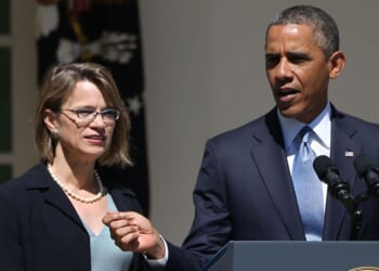 President Barack Obama, right, is pictured in a file photo dated June 4, 2013, announcing the nomination of Cornelia T. L. Pillard, left, to be a federal judge.