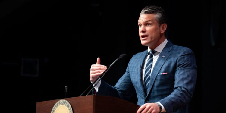 Secretary of War Pete Hegseth speaks during a Mexican Border Defense Medal Ceremony at the Pentagon in Washington, D.C., on July 27, 2026.