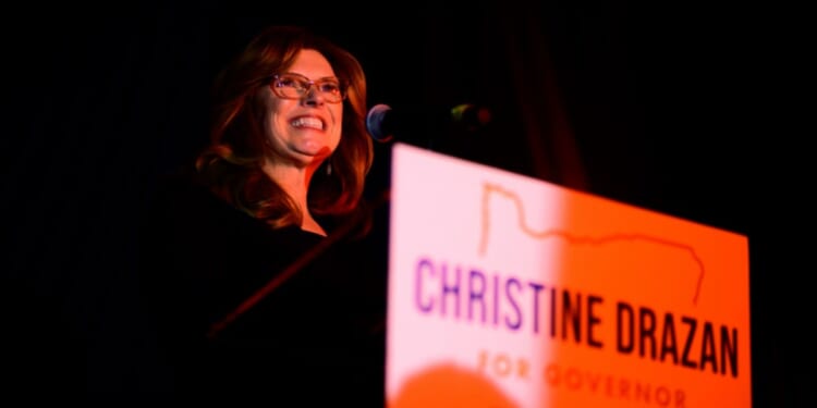 Republican gubernatorial candidate Christine Drazan speaks to supporters during an election night party on Nov. 8, 2022, in Silverton, Oregon.