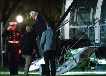 President Donald Trump exits a Marine One helicopter near the White House in Washington, DC after cutting his trip to Camp David suddenly short on Sept. 19, 2026.
