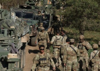 U.S. soldiers participate in a training exercise near Bemowo Piskie, Poland, on May 6, 2026.