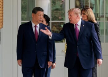 President Donald Trump escorts Chinese President Xi Jinping at the White House on Thursday, accompanied by first lady Melania Trump and Chinese first lady Peng Liyuan.