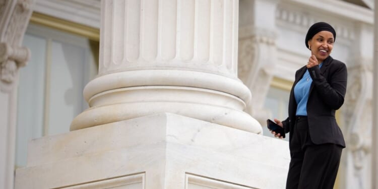 Rep. Ilhan Omar arrives for the last votes of the week at the U.S. Capitol Building on May 21, 2026, in Washington, D.C.