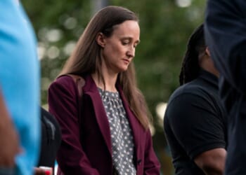 Seattle Mayor Katie Wilson stands at a vigil on July 27, 2026 in Seattle, Washington.