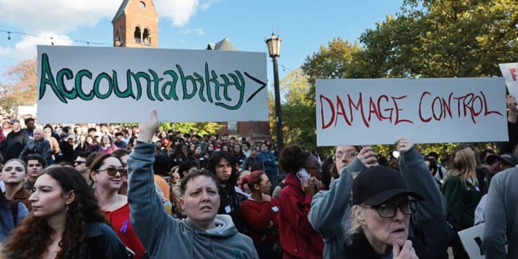 Hundreds of Cornell students participate in a rally Monday against the university’s actions after a student was sexually assaulted at a campus fraternity in Ithaca, New York, in 2024.