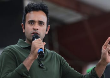 Ohio Republican gubernatorial candidate Vivek Ramaswamy speaks during the Darke County Republican Party Hog Roast on Oct. 18, 2026, in Greenville, Ohio.