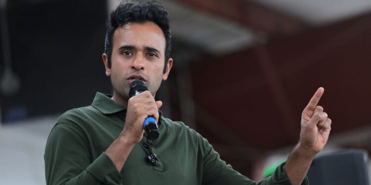 Ohio Republican gubernatorial candidate Vivek Ramaswamy speaks during the Darke County Republican Party Hog Roast on Oct. 18, 2026, in Greenville, Ohio.