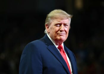 President Donald Trump arrives to speak during a campaign rally at the Covelli Centre in Youngstown, Ohio, on Oct. 12, 2026.