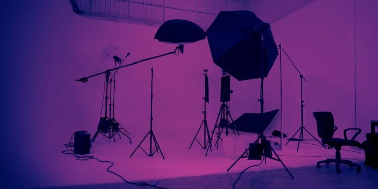 A studio video production lighting set.