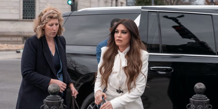 U.S. Ambassador to Greece Kimberly Guilfoyle arrives at the White House on Feb. 26, 2026, in Washington, D.C.