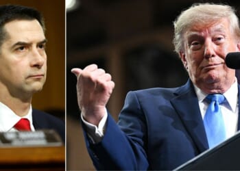 President Donald Trump called GOP Sen. Tom Cotton, left, "a friend of mine," but he published his cellphone number in a social media post.