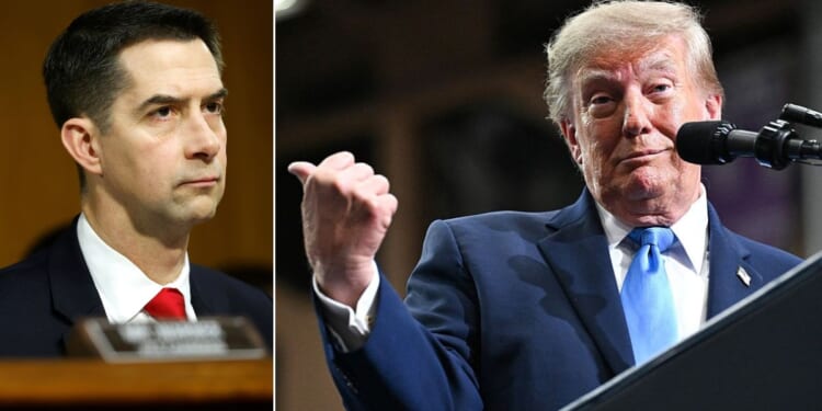 President Donald Trump called GOP Sen. Tom Cotton, left, "a friend of mine," but he published his cellphone number in a social media post.