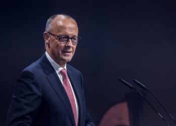 German Chancellor Friedrich Merz speaks on stage at the Invest in Germany Summit to announce a strategic cooperation between the German government, NVIDIA, and a group of German companies in artificial intelligence on Oct. 19, 2026, in Berlin, Germany.