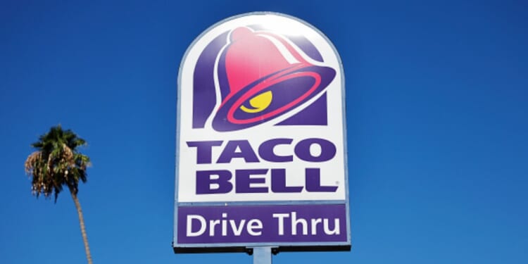 The Taco Bell signage is pictured during the daytime on July 14, 2026 in Pasadena, California.