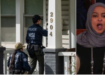 Homeland Security Investigations police search the Washington, D.C. home of Rep. Ilhan Omar, a Minnesota Democrat, Monday. According to reports, the search is part of an ongoing criminal investigation.