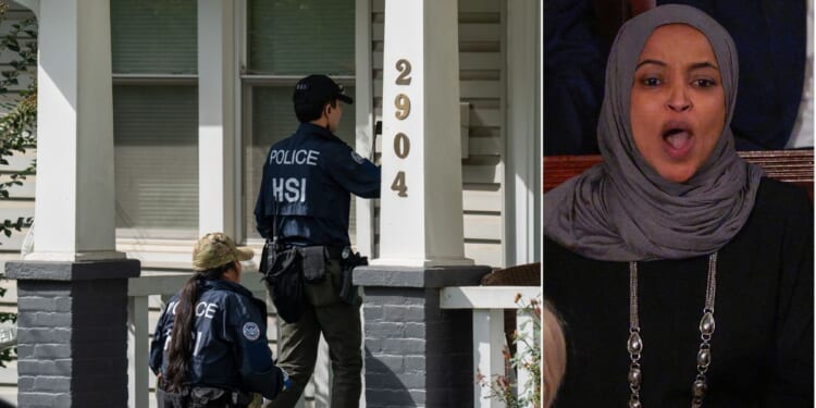 Homeland Security Investigations police search the Washington, D.C. home of Rep. Ilhan Omar, a Minnesota Democrat, Monday. According to reports, the search is part of an ongoing criminal investigation.