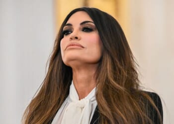 US Ambassador to Greece Kimberly Guilfoyle arrives at the Greek Presidential Palace in Athens on Nov. 4, 2025.