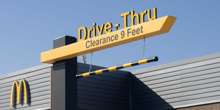 A drive thru lane at a McDonald's restaurant in Kettleman City, California, on March 20, 2022.