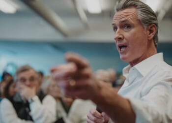 California Gov. Gavin Newsom speaks while campaigning for New Hampshire Democratic Senate candidate Chris Pappas on Oct. 17, 2026, in Nashua, New Hampshire.