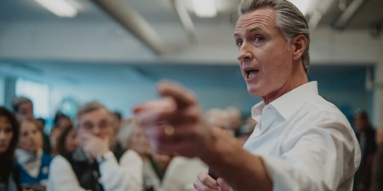 California Gov. Gavin Newsom speaks while campaigning for New Hampshire Democratic Senate candidate Chris Pappas on Oct. 17, 2026, in Nashua, New Hampshire.
