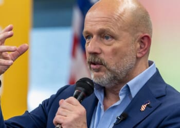 California Republican gubernatorial candidate Steve Hilton, pictured in an August file photo in Modesto, California.