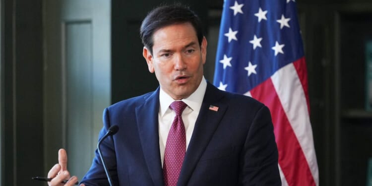 Secretary of State Marco Rubio speaks during a press conference with Iceland's Foreign Minister at the House of Collections in Reykjavik on Oct. 6, 2026.