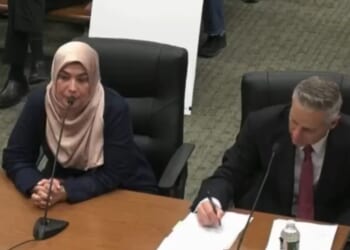 Hayat Jaludi explains her school's current enrollment to the planning board of Fairfield Township, New Jersey, as seen in a social media clip posted on Oct. 18, 2026.