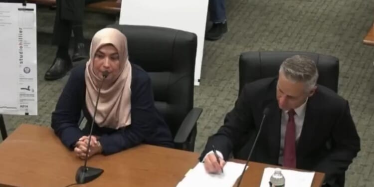 Hayat Jaludi explains her school's current enrollment to the planning board of Fairfield Township, New Jersey, as seen in a social media clip posted on Oct. 18, 2026.