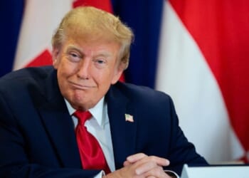President Donald Trump looks to the side as he smiles at cameras at the UN General Assembly session in New York on September 22, 2026.