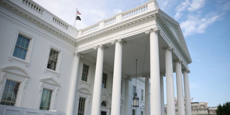The White House north facade is pictured on June 22, 2026 in Washington, D.C.