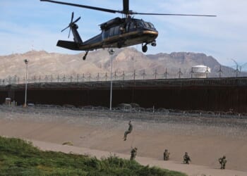 U.S. Customs and Border Protection Air and Marine Operations officers conduct a demonstration with a helicopter of their rapid response capabilities during a joint combined exercise at the border between El Paso, Texas, U.S and Ciudad Juarez, Chihuahua, Mexico, in a file photo from Aug. 13. About 500 U.S. military troops are deploying this week to the Rio Grande Valley in Texas after suspected cartel members shot at a U.S. Coast Guard vessel near Roma over the weekend.