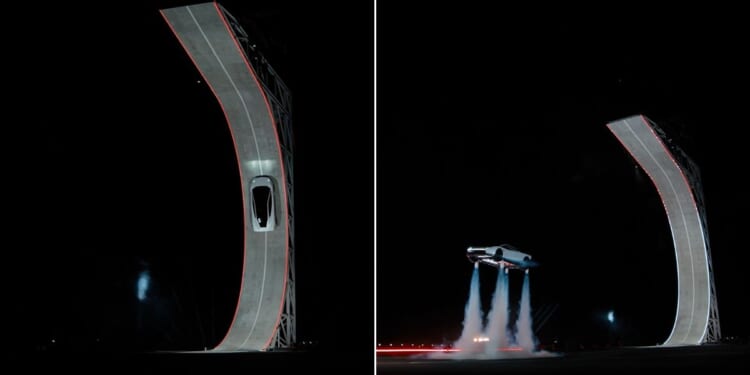 Tesla showed off its new flying Roadster EV Thursday at SpaceX’s Texas test facility.
