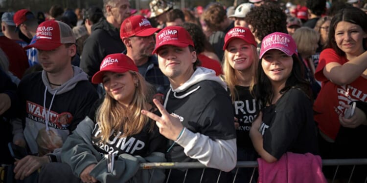 Young Trump voters are pictured at a rally on February 10, 2024 in Conway, South Carolina.